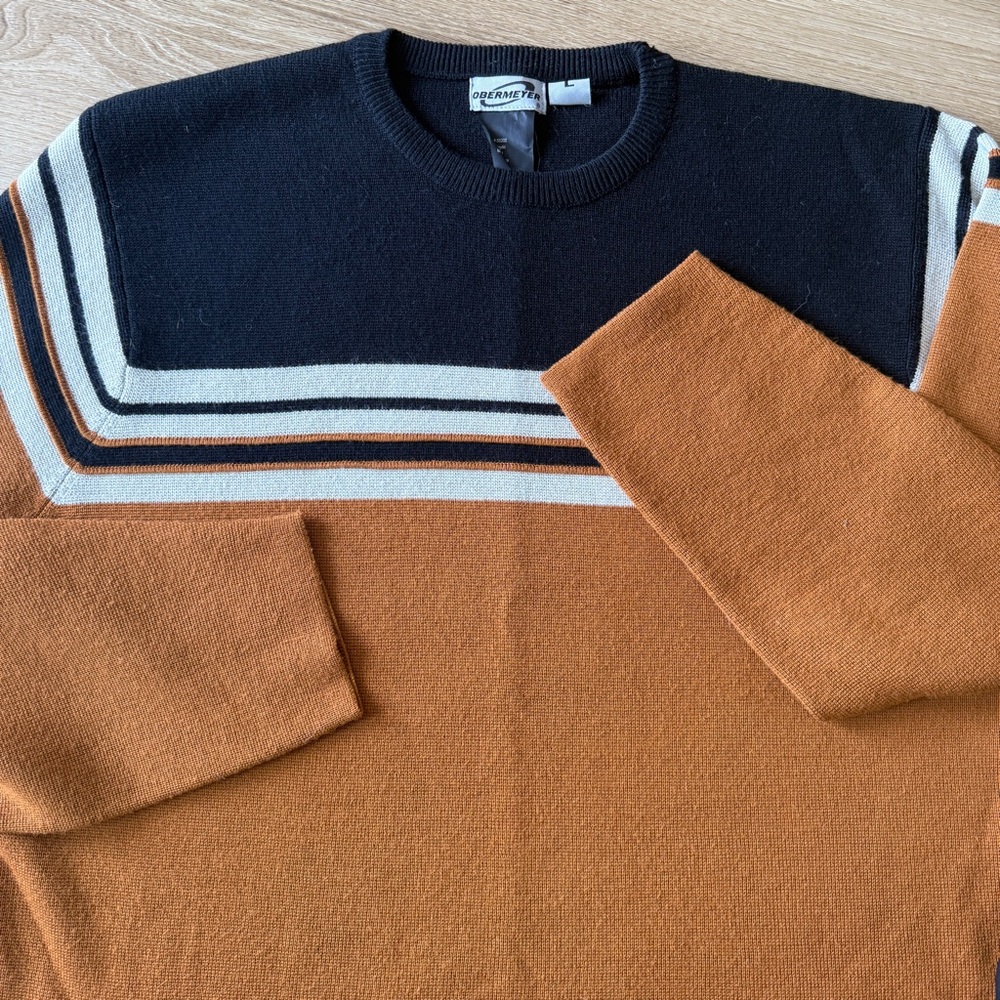 Vintage Obermeyer Wool Blend Striped Ski Sweater 90s Après Ski Men’s L